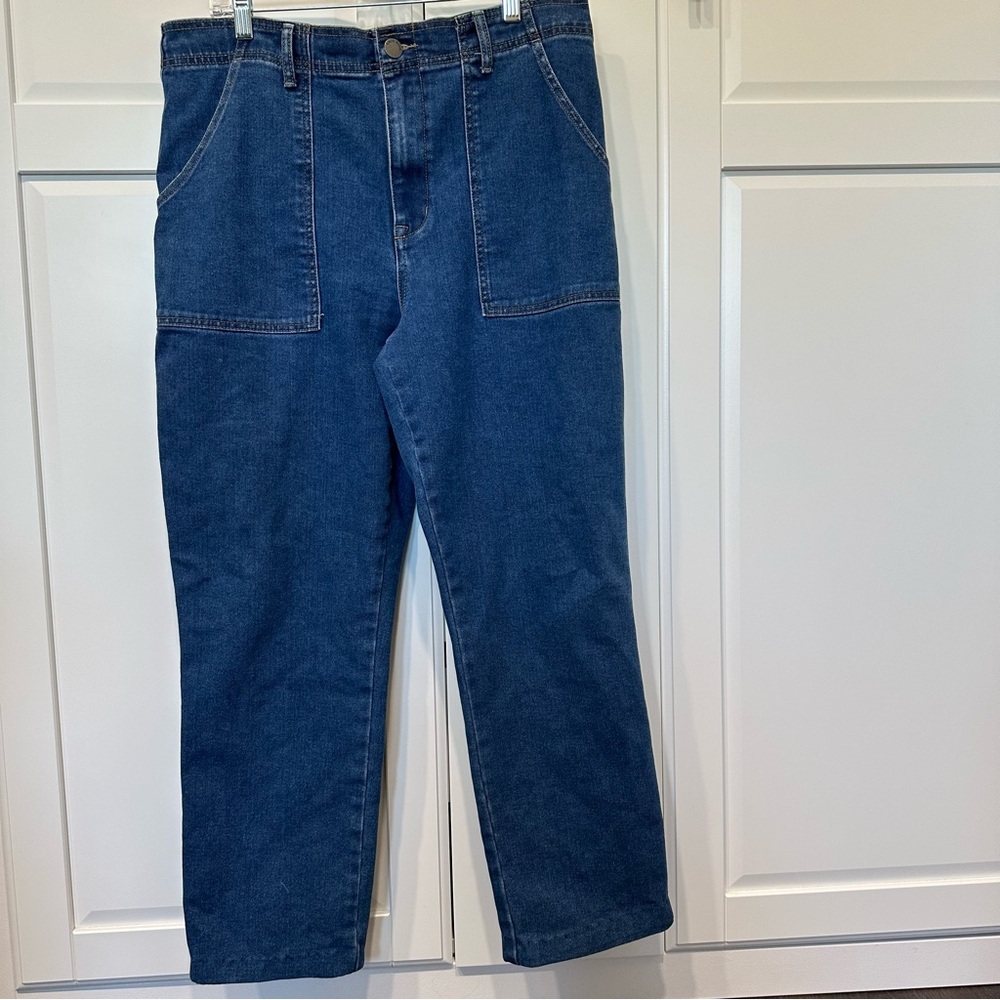 Knox Rose women’s large blue denim jeans hemmed flat front pockets,casual